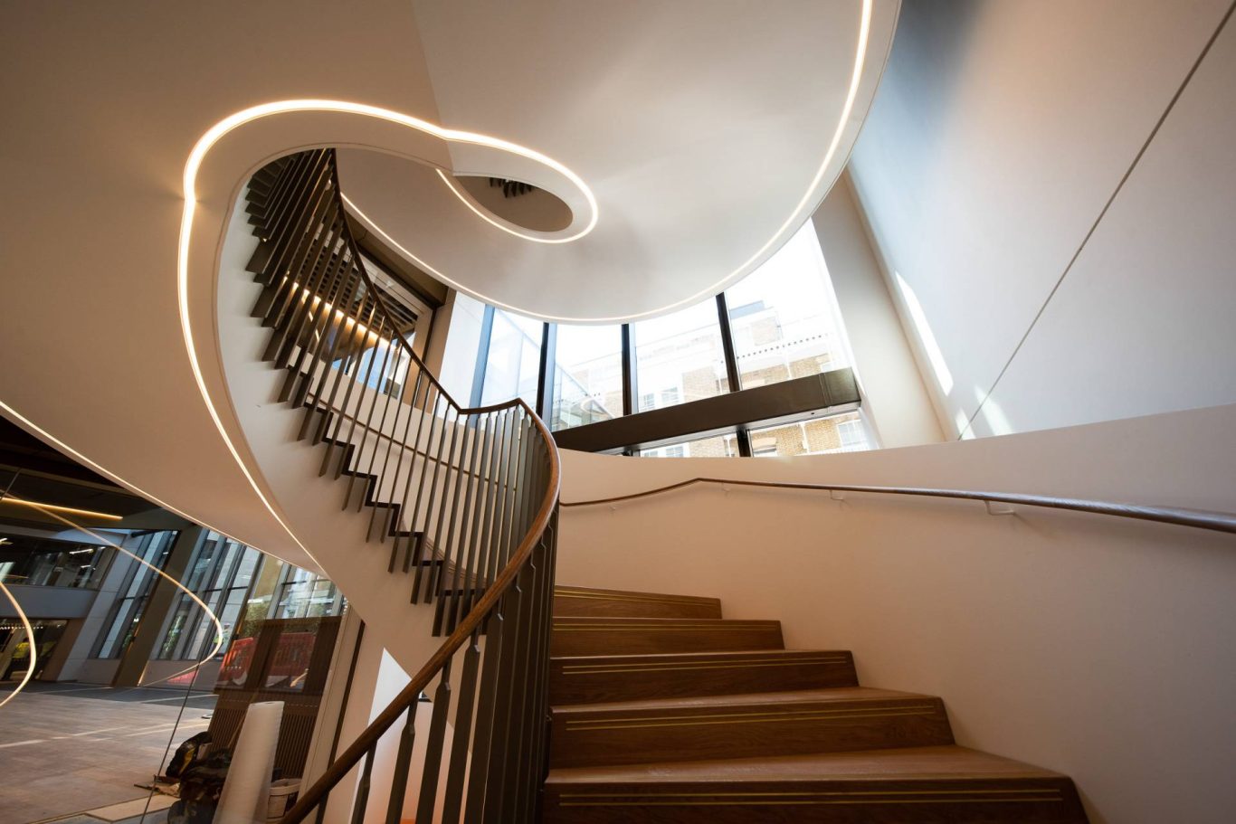 Bespoke Staircase; timber clad steel. Global brand head office.